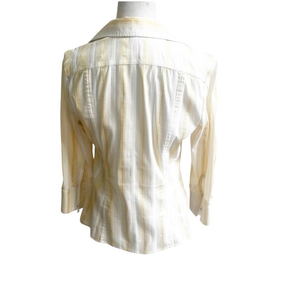 Cache Vintage Y2K Zipper Front Shirt Metallic Stripe Size Large Yellow White - Picture 2 of 14